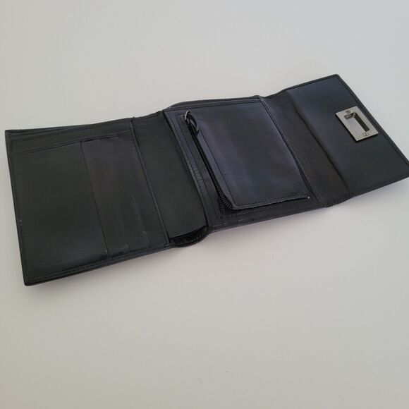 GUCCI Turnlock Leather Card Bill Wallet Medium Monogram Tifold Black Unisex - Picture 3 of 14